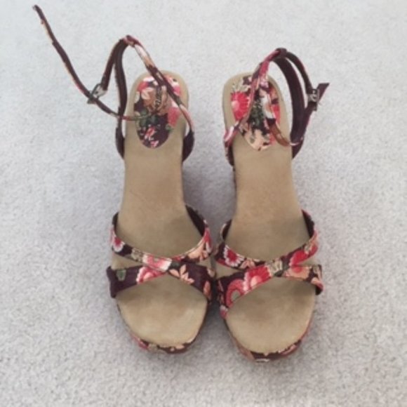Blossom Vintage Funky Floral Print Platform Wedge Women’s Pink/Brown Sandal 8 - Picture 3 of 9